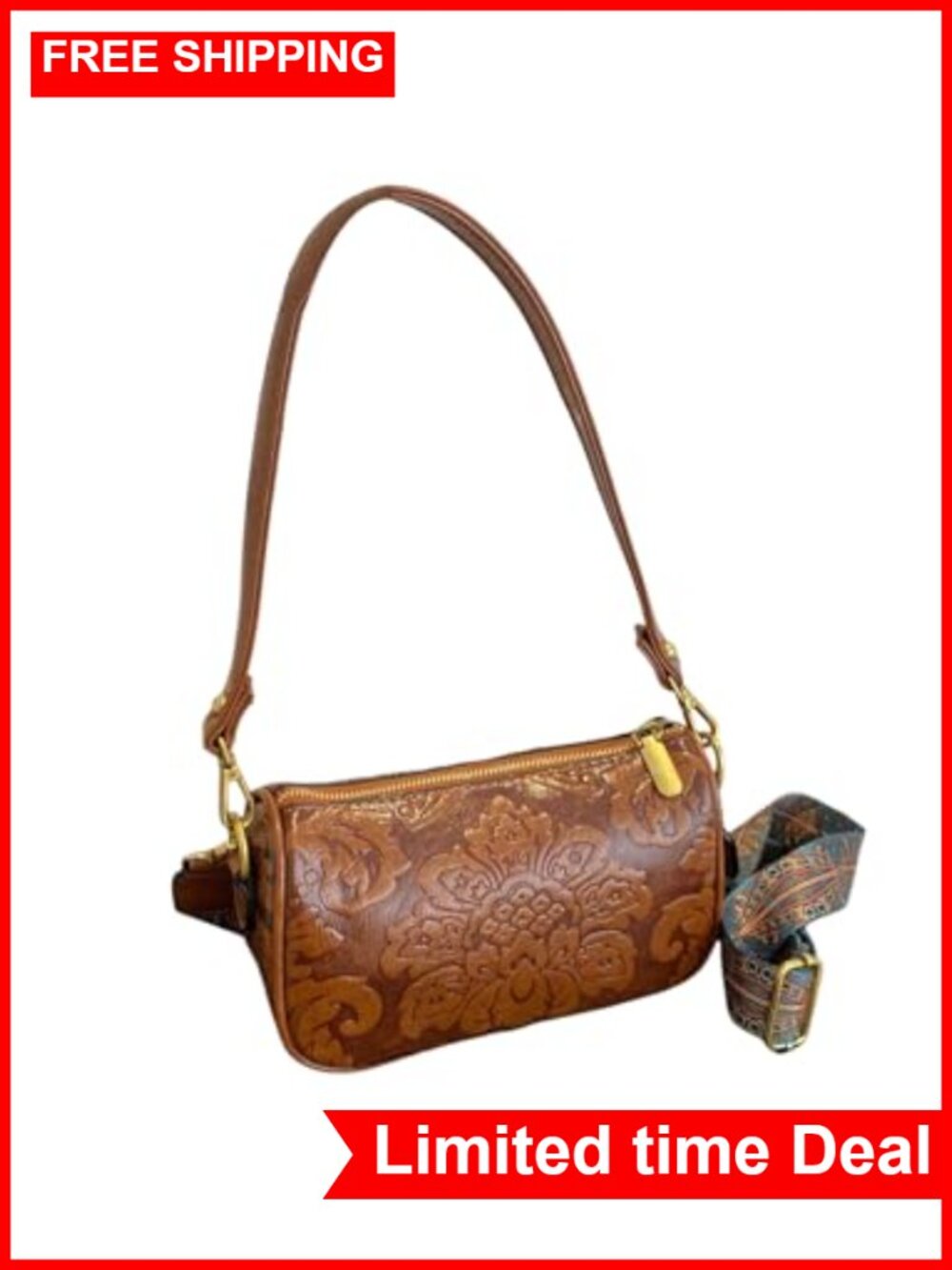 Vintage Cowgirl Floral Tooled PU Leather Crossbody Purse Shoulder Bag